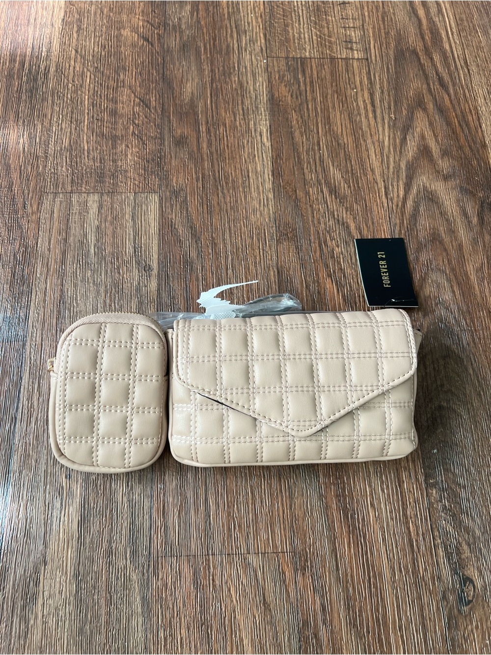 Forever 21 Beige Quilted Shoulder Bag Set with Coin Pouch